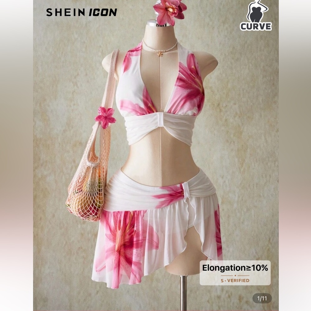 SHEIN Icon Pink and White Floral Bikini Set
